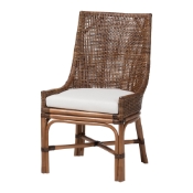 bali & pari Bella Rattan Dining Chair with Cushion - Handwoven Wicker Accent Side Chair with High Backrest, Coastal Boho Seating for Kitchen or Dining Area, Coffee Bean